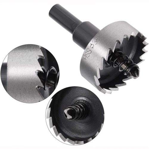 Ποτηροτρύπανο INOX 38 mm. Με τρυπάνι κεντραδόρο και ελατήριο για εξαγωγή του κομμένου κομματιού. Περιέχεται κλειδί ALLEN για την αλλαγή του τρυπανιού. Κατάλληλο για μέταλλο , αλουμίνιο , πλαστικό & ξύλο.