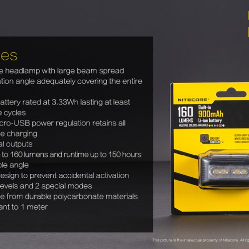 ΦΑΚΟΣ LED NITECORE HEADLAMP NU10, Black+Black Headband.