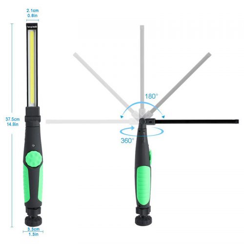Φορτιζόμενος φακός εργασίας COB LED 360° με μαγνήτη πράσινος.