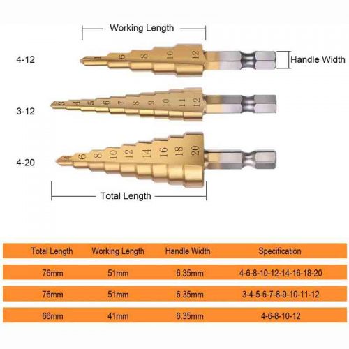Σετ 3 τεμαχίων κωνικά τρυπάνια με επικάλυψη τιτανίου mm.