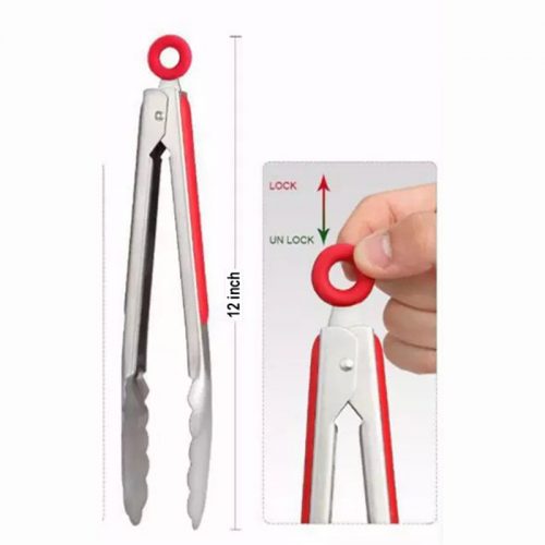 Τσιμπίδα BBQ ανοξείδωτη 30 εκατοστά κόκκινη.