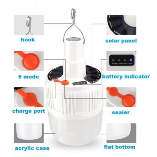 Ηλιακή επαναφορτιζόμενη λάμπα φωτιστικό νυκτός ασφαλείας με γάντζο & ηλιακό πάνελ αδιάβροχη 42 LED.