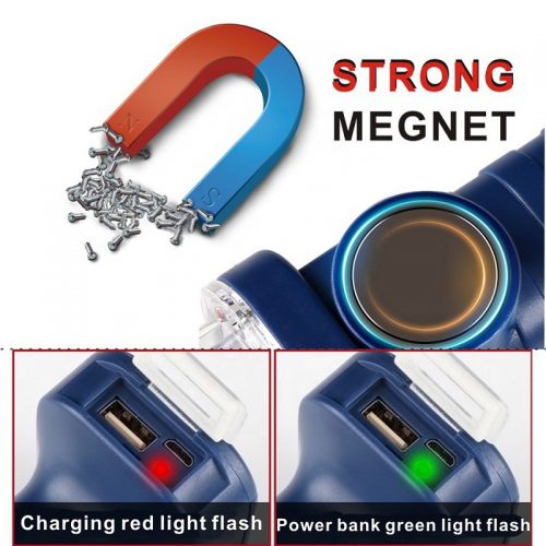 Επαναφορτιζόμενος φακός εργασίας LED COB 20w με μαγνήτη & γάντζο.