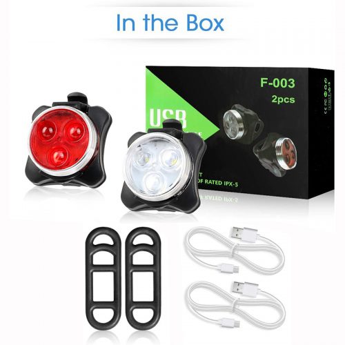 Σετ εμπρόσθιος & πίσω επαναφορτιζόμενος φακός ποδηλάτου F-003.