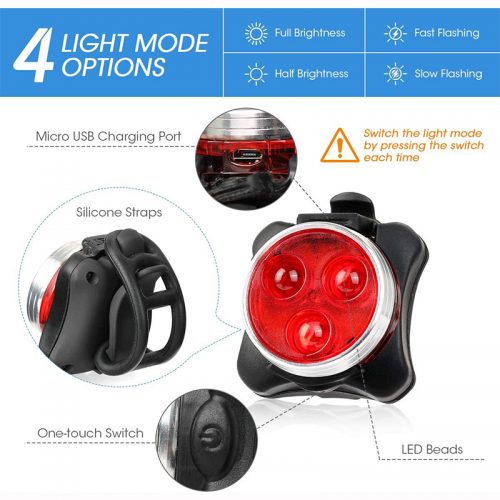 Σετ εμπρόσθιος & πίσω επαναφορτιζόμενος φακός ποδηλάτου F-003.