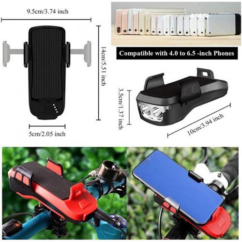 Βάση κινητού για ποδήλατο με φακό κόρνα και POWERBANK CK-2020 κόκκινο.