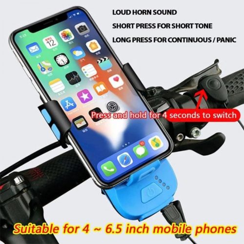 Βάση κινητού για ποδήλατο με φακό κόρνα και POWERBANK CK-2020 μπλε.