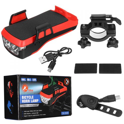 Βάση κινητού για ποδήλατο με φακό κόρνα και POWERBANK CK-2020 κόκκινο.
