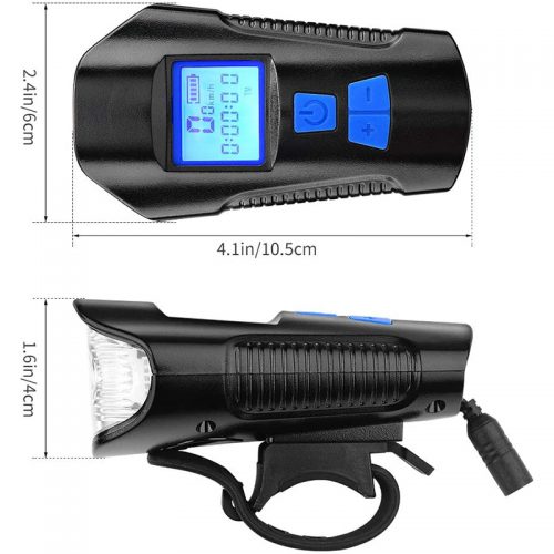Φακός LED & κοντέρ ποδηλάτου με κόρνα 6 διαφορετικών ήχων FY 317 μπλε.
