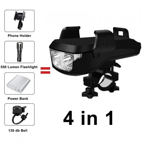 Βάση κινητού για ποδήλατο με φακό κόρνα και POWERBANK CK-2020 μαύρο.