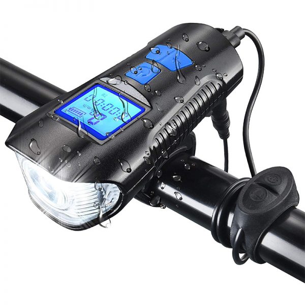 Φακός LED & κοντέρ ποδηλάτου με κόρνα 6 διαφορετικών ήχων FY 317 μπλε.
