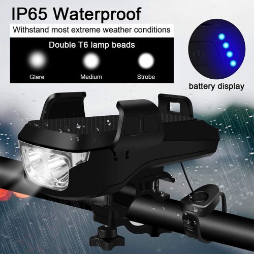 Βάση κινητού για ποδήλατο με φακό κόρνα και POWERBANK CK-2020 μαύρο.