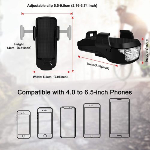 Βάση κινητού για ποδήλατο με φακό κόρνα και POWERBANK CK-2020 μαύρο.