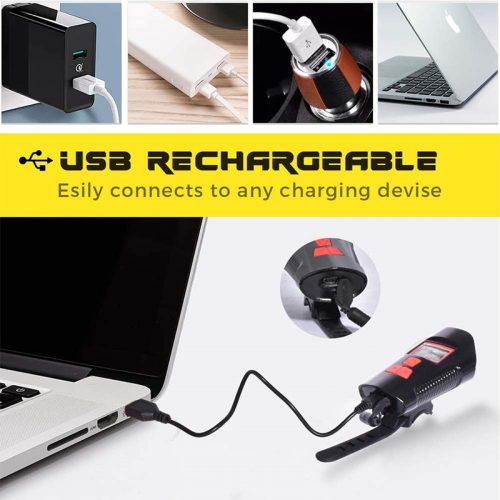 Φακός LED & κοντέρ ποδηλάτου με κόρνα 6 διαφορετικών ήχων FY 317 κόκκινο.