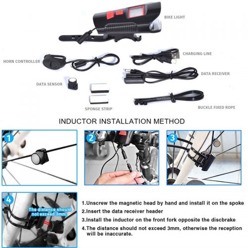 Φακός LED & κοντέρ ποδηλάτου με κόρνα 6 διαφορετικών ήχων FY 317 κόκκινο.