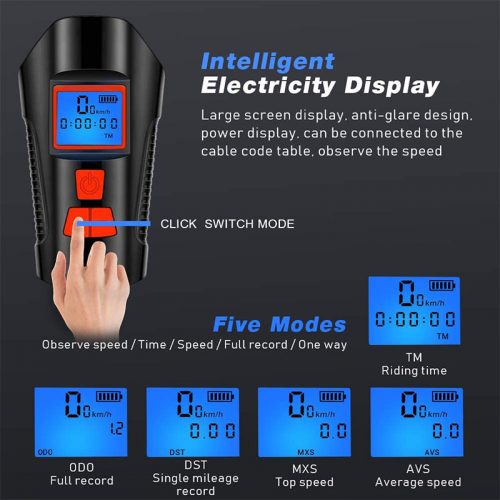 Φακός LED & κοντέρ ποδηλάτου με κόρνα 6 διαφορετικών ήχων FY 317 κόκκινο.