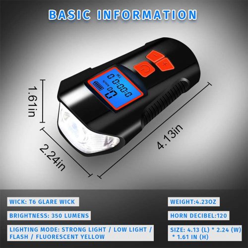 Φακός LED & κοντέρ ποδηλάτου με κόρνα 6 διαφορετικών ήχων FY 317 κόκκινο.