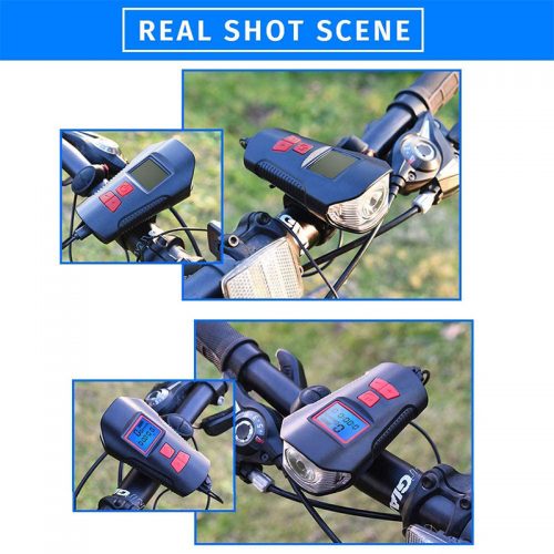 Φακός LED & κοντέρ ποδηλάτου με κόρνα 6 διαφορετικών ήχων FY 317 κόκκινο.