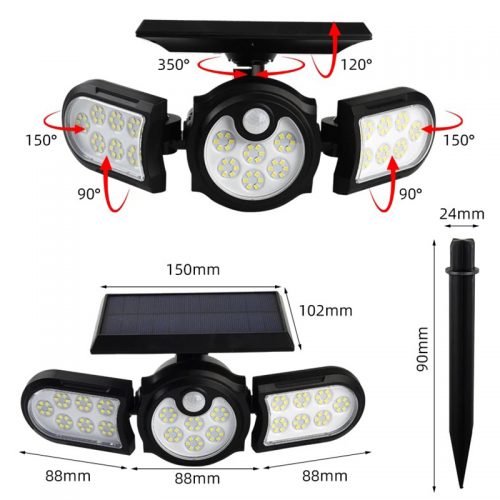 Τριπλός ηλιακός προβολέας με 112 LED, ανιχνευτή κίνησης και κάλυψη 270° SH-1260A.