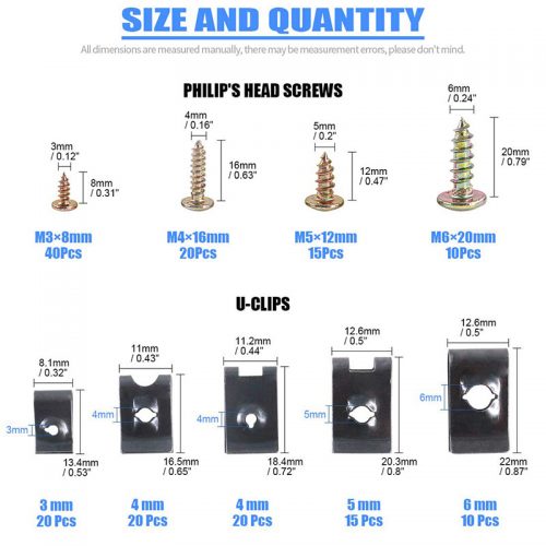 Βίδες & κλιπ U-TYPE σετ 170 τεμαχίων.