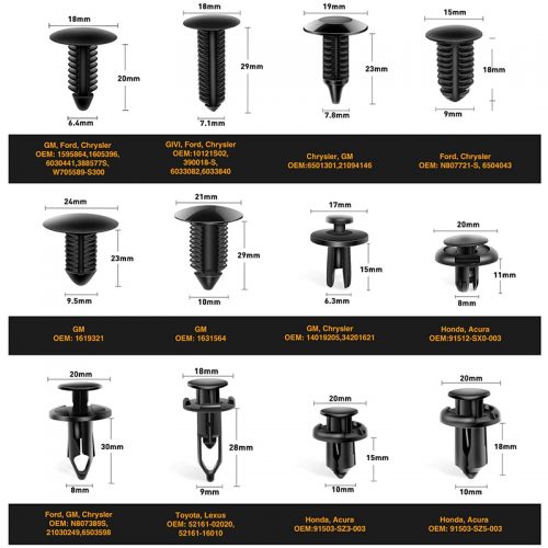 Σετ κλιπς ταπετσαρίας 240 τεμαχίων για FORD , TOYOTA , HONDA , BMW , CRYSLER , BUICK , BENZ , SUBARU , SUZUKI.