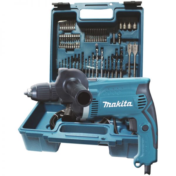 Makita HP1631KX3 κρουστικό δράπανο 710W με θήκη και με 74 εξαρτήματα.