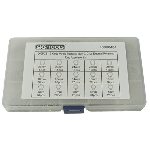 Ασφάλειες SNAP RING, μετρικές, εξωτερικές, ανοξείδωτο ατσάλι σετ 265 τεμαχίων, SKS TOOLS 40000484.