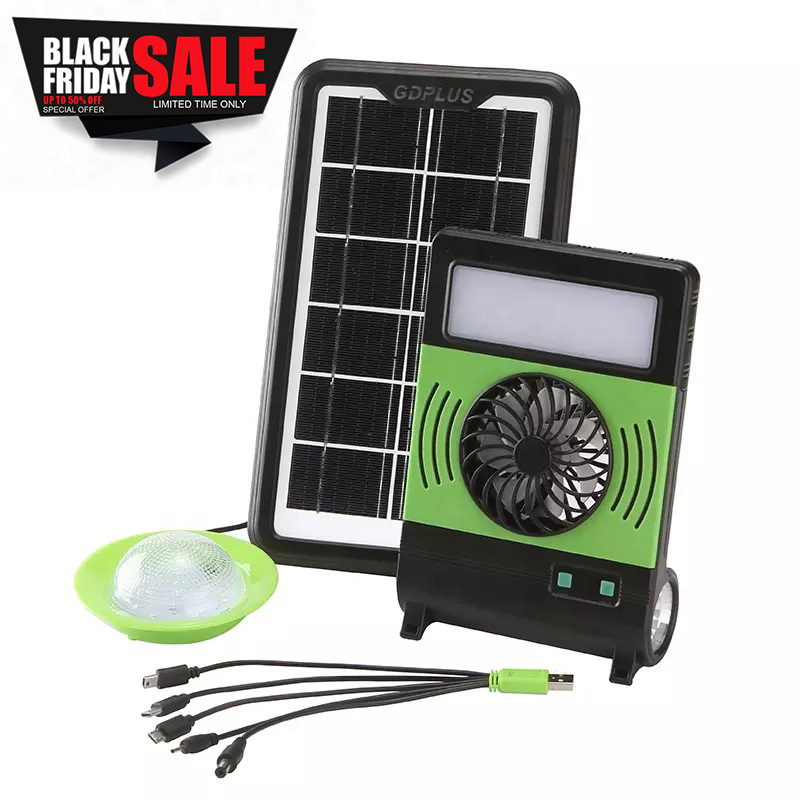 Mini Ηλιακό Σύστημα Φωτισμού LED & Φόρτισης με Ανεμιστήρα, Φακό, Φωτιστικό SOS & Φωτοβολταϊκό Πάνελ.
