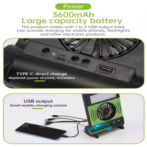 Mini Ηλιακό Σύστημα Φωτισμού LED & Φόρτισης με Ανεμιστήρα, Φακό, Φωτιστικό SOS & Φωτοβολταϊκό Πάνελ.