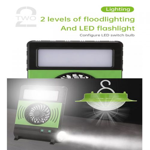 Mini Ηλιακό Σύστημα Φωτισμού LED & Φόρτισης με Ανεμιστήρα, Φακό, Φωτιστικό SOS & Φωτοβολταϊκό Πάνελ.