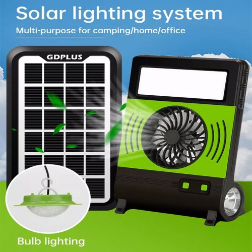 Mini Ηλιακό Σύστημα Φωτισμού LED & Φόρτισης με Ανεμιστήρα, Φακό, Φωτιστικό SOS & Φωτοβολταϊκό Πάνελ.