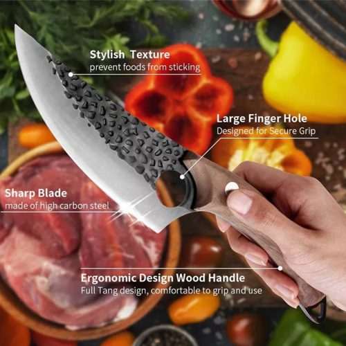 Μαχαίρι σφυρήλατο από ανοξείδωτο ατσάλι & δερμάτινη θήκη.