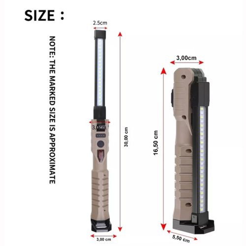 180° Περιστρεφόμενη ράβδος, φως εργασίας COB Μαγνητικός γάντζος φακός διπλής όψης LED αναδιπλούμενο κόκκινο φως επιθεώρησης αυτοκινήτου μικρός.