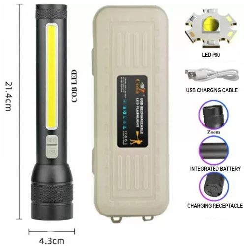 Επαναφορτιζόμενος φακός COB LED P90.