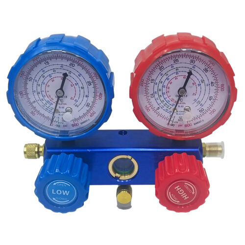 Κάσα μανόμετρων αλουμινίου διπλή με δείκτη ροής για φρέον R410A ,R32, R134A , R404A SKS/TOOLS 50000002.