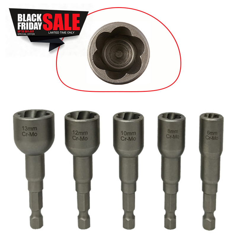 Εξωλκείς καρυδάκια εξάγωνων βιδών - μπουλονιών σετ 5 τεμαχίων με αξονάκι 1/4 SKS TOOLS 17020041.