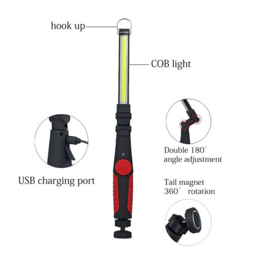 Φορτιζόμενος φακός εργασίας COB LED 360° διπλόσπαστος με μαγνήτη.